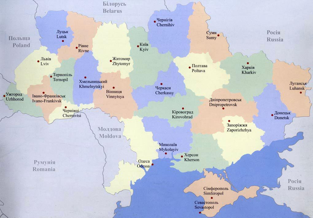Административная карта Украины без лишних деталей