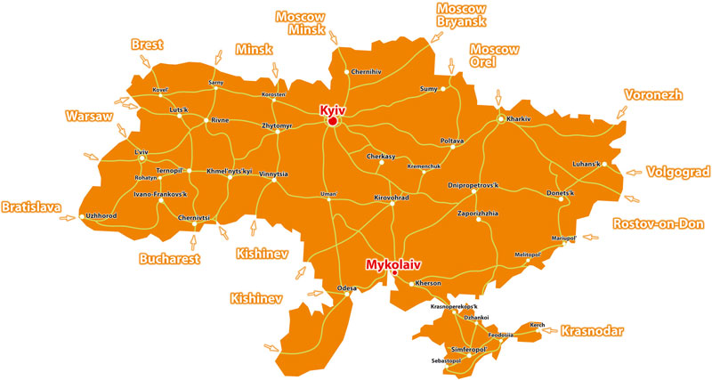 С какими странами и городами граничит Украина - карта