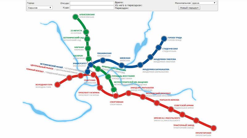 Интерактивная карта Харькова с расчетом времени