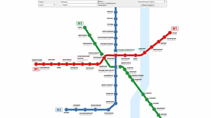 Интерактивная карта Киева с расчетом времени