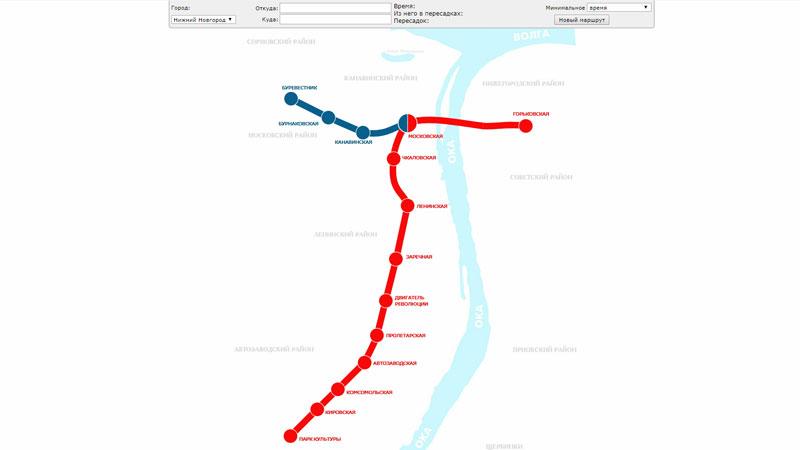 Интерактивная карта Нижнего Новгорода с расчетом времени