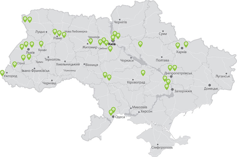 Карта действующих электро заправок для электромобилей в Украине