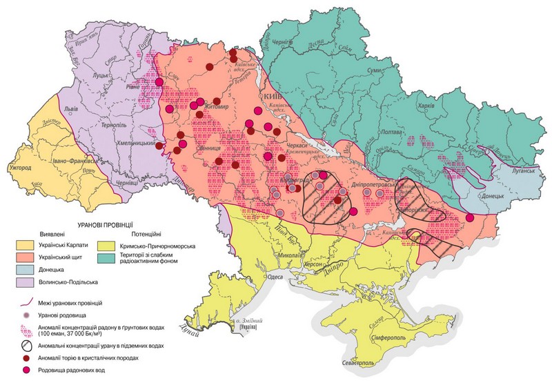 Карта естественной радиоактивности территории Украины