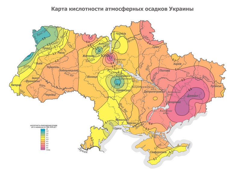 Карта кислотности атмосферных осадков Украины