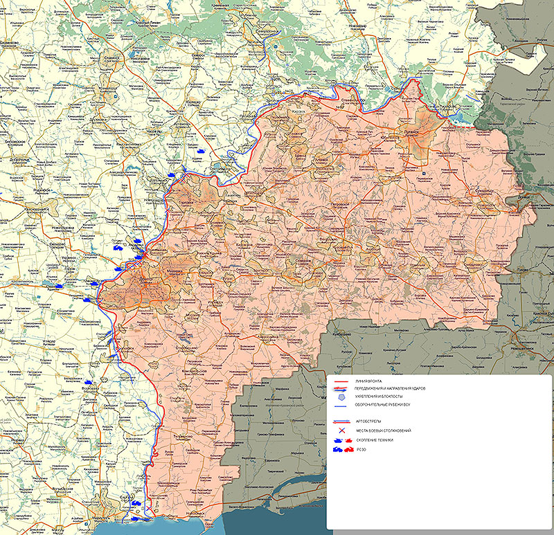 Подробная карта линии разграничения и фронта на Донбассе 2017 год