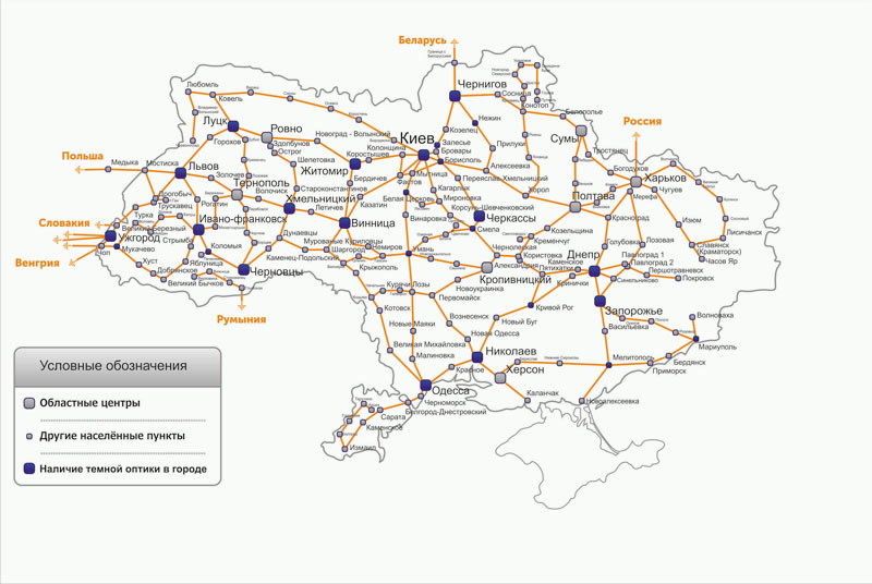 Карта магистральной сети передачи данных Украины
