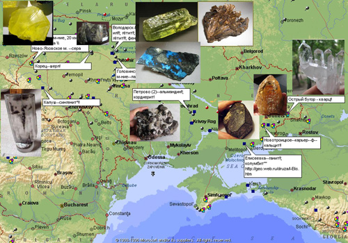 Карта местонахождения минералов Украины