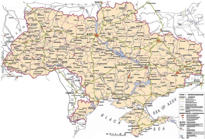 Карта международных сообщений Украины