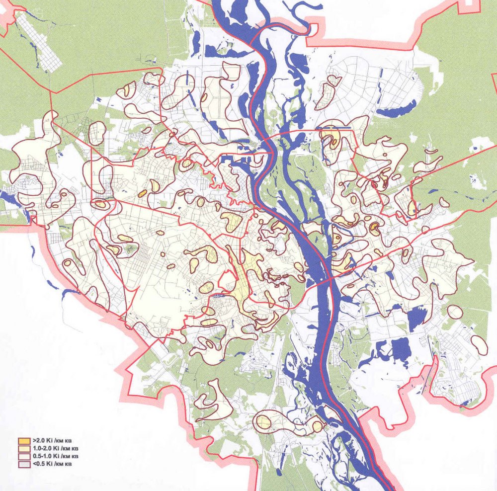 Экологическая карта наличия цезия-137 в почвах Киева
