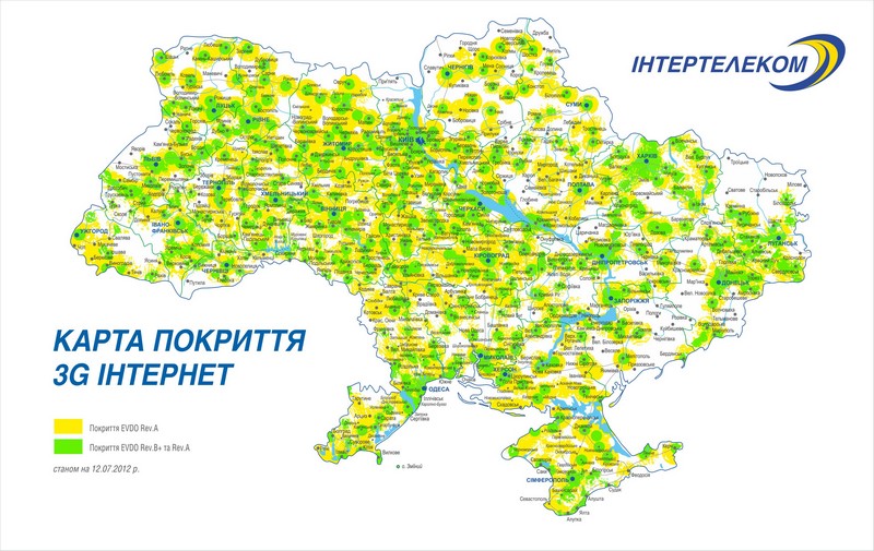 Карта покрытия Интертелеком 3G