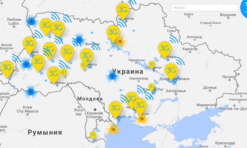 Карта покрытия 3G Киевстар