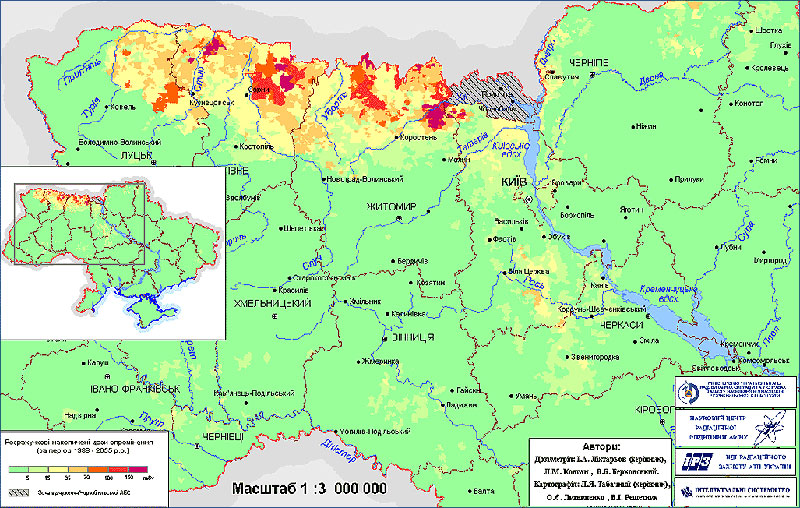 Карта прогноза доз облучения населения Украины на 2055 год