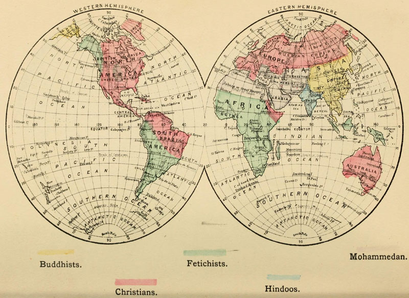 Карта религий Мира 1883 года
