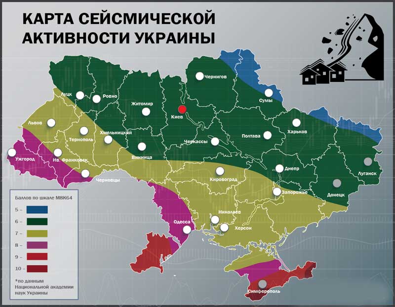 Землетрясения в Украине. Карта сейсмической активности Украины