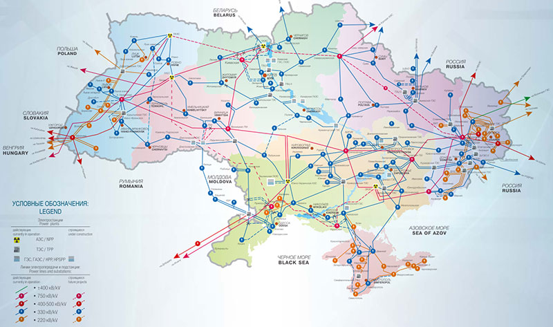 Карта – схема электросетей Украины и Крыма