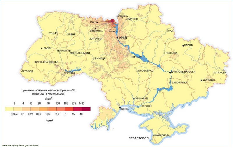 Карта загрязнения Украины стронцием
