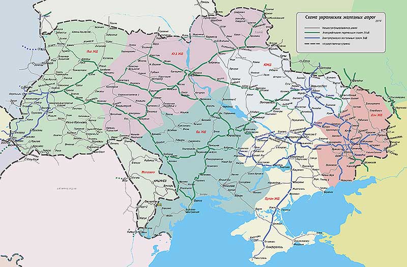 Карта железных дорог Украины - главные пути
