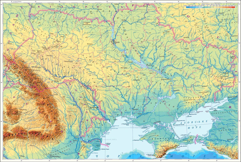 Большая карта высот Украины