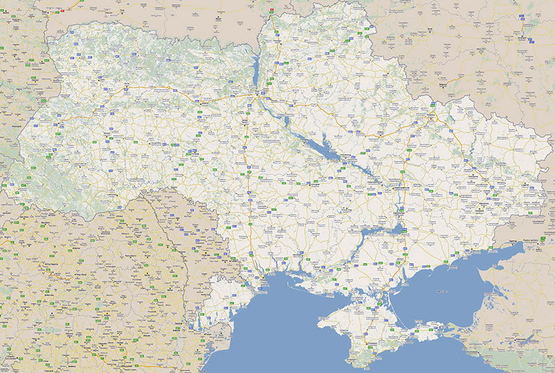 Большая карта автомобильных дорог Украины и городов на английском