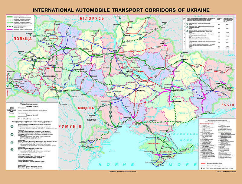 Точная карта интернациональных автомобильных коридоров Украины