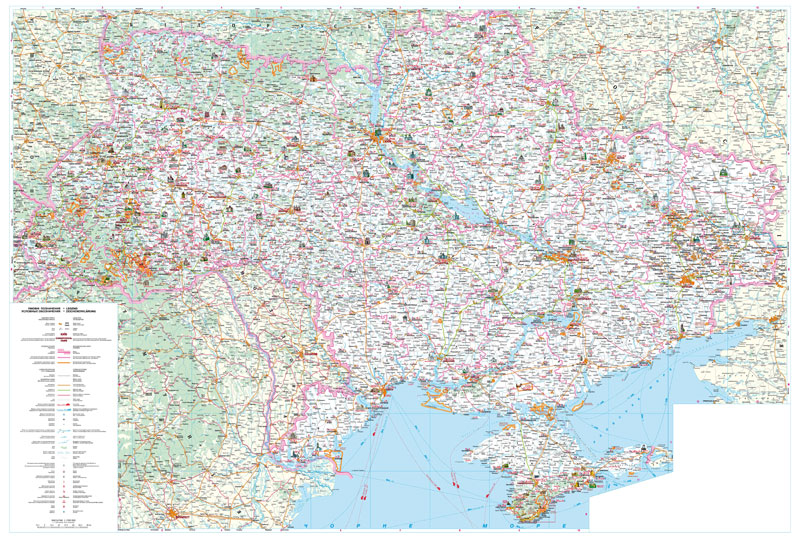 Карта Украины со всеми дорогами, городами, туристическими местами