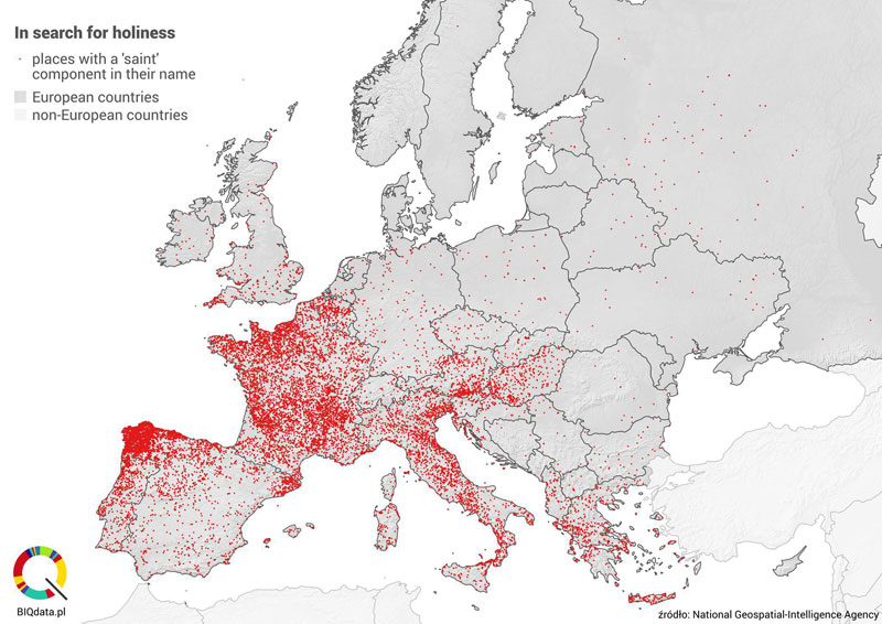 Населённые пункты в Европе, названия которых являются производными от слова «святой» (saint)