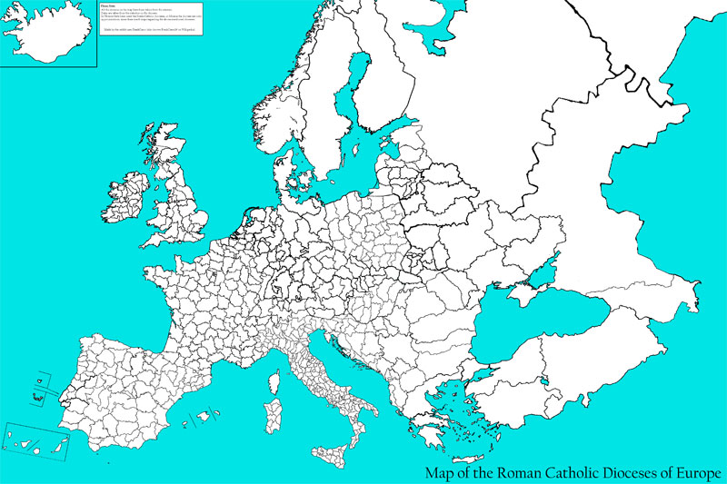 Подробная карта католических епархий в Европе