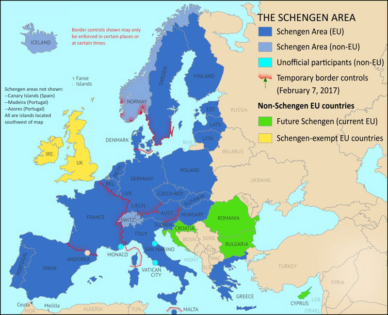 Пограничный контроль внутри Шенгенской зоны, Февраль 2017