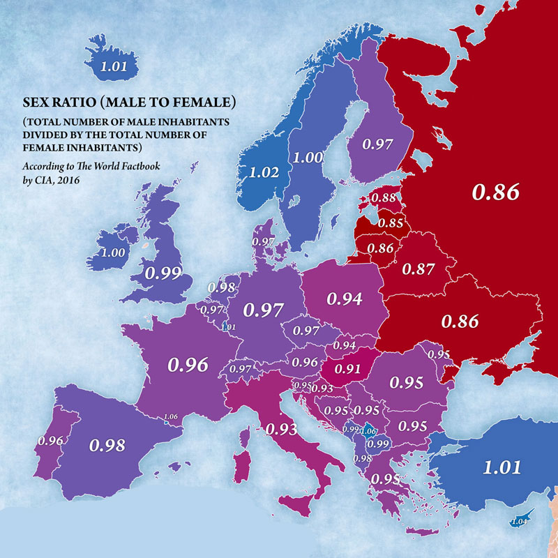 Соотношение мужчин и женщин в странах Европы