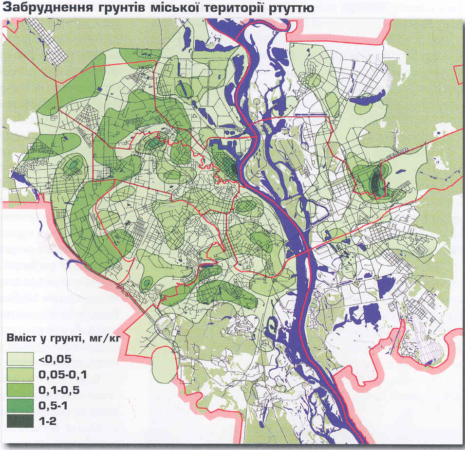 Карта загрязнения Киева ртутью