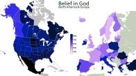Процент верующих в Бога в Америке и Европе