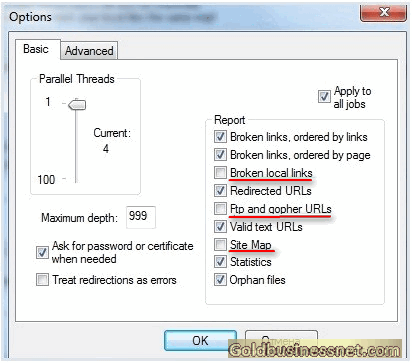 Дополнительные настройки программы Xenu's Link Sleuth