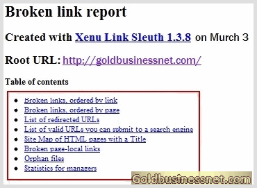 Отчет программы Xenu's Link Sleuth о проведенном аудите сайта